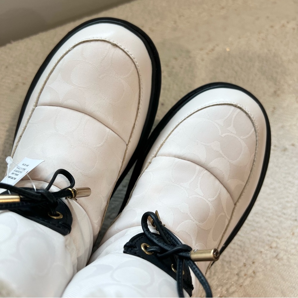 COACH Kailee Boots Off White Nylon/Lamb Fur/Black Leather Winter Booties 9.5 NEW - Picture 8 of 13